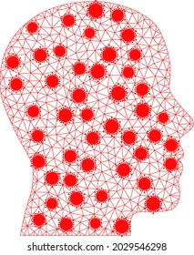 Mesh man profile polygonal icon vector illustration, with virus items. Abstraction is created from man profile flat icon, with infection items and triangle mesh.