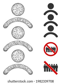 Mesh man queue polygonal web 2d vector illustration. Carcass model is based on man queue flat icon. Triangle mesh forms abstract man queue flat carcass.