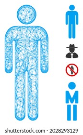 Mesh man web icon vector illustration. Abstraction is based on man flat icon. Network forms abstract man flat model. Wire frame flat web network isolated on a white background.