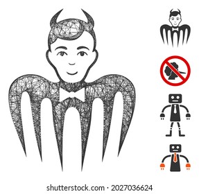 Mesh manager spectre devil web icon vector illustration. Model is based on manager spectre devil flat icon. Mesh forms abstract manager spectre devil flat model.