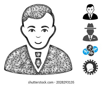 Mesh manager web icon vector illustration. Carcass model is based on manager flat icon. Mesh forms abstract manager flat model. wireframe flat line network isolated on a white background.