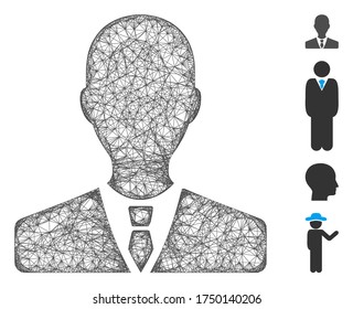 Mesh manager web symbol vector illustration. Carcass model is based on manager flat icon. Mesh forms abstract manager flat carcass. Wire frame flat line network isolated on a white background.