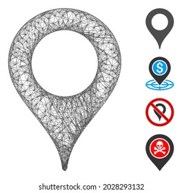 Mesh map marker web 2d vector illustration. Model is based on map marker flat icon. Network forms abstract map marker flat model. wireframe flat web network isolated on a white background.