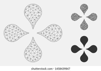 Mesh map markers model with triangle mosaic icon. Wire carcass triangular mesh of map markers. Vector mosaic of triangle elements in variable sizes, and color tints. Abstract flat mesh map markers,