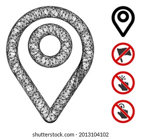 Mesh map pointer web icon vector illustration. Model is based on map pointer flat icon. Network forms abstract map pointer flat model. Wire frame 2D web network isolated on a white background.