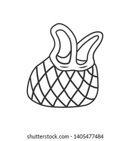 Mesh Market Bag Linear Icon. Reusable Produce, Grocery Net Bag. Eco-friendly Textile Package, Eco Tote. Thin Line Illustration. Contour Symbol. Vector Isolated Outline Drawing. Editable Stroke