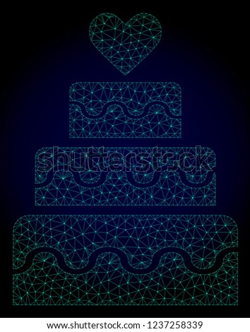 Mesh marriage cake polygonal illustration. Abstract mesh lines, triangles and points on dark background with marriage cake.