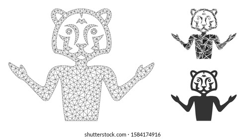 Mesh masquerade model with triangle mosaic icon. Wire carcass polygonal mesh of masquerade. Vector mosaic of triangle parts in different sizes, and color shades. Abstract flat mesh masquerade,