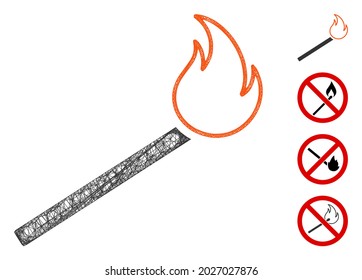 Ilustración vectorial del icono de la web de la coincidencia de malla. El modelo de canal se crea a partir de un icono de contacto con fuego. Forma de malla modelo abstracto de choque de fuego. red web plana wireframe aislada en un fondo blanco.