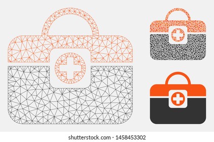 Mesh medic case model with triangle mosaic icon. Wire frame polygonal mesh of medic case. Vector mosaic of triangle parts in different sizes, and color tints. Abstract 2d mesh medic case,