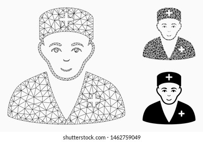 Mesh medic model with triangle mosaic icon. Wire frame triangular mesh of medic. Vector mosaic of triangle elements in variable sizes, and color shades. Abstract flat mesh medic,