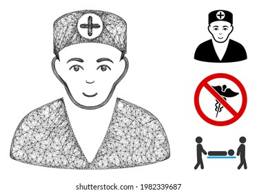 Mesh medic polygonal web symbol vector illustration. Model is based on medic flat icon. Triangle mesh forms abstract medic flat model.