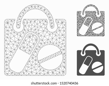 Mesh medical bag model with triangle mosaic icon. Wire frame polygonal mesh of medical bag. Vector mosaic of triangle elements in different sizes, and color tints. Abstract 2d mesh medical bag,