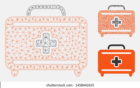 Mesh medical baggage model with triangle mosaic icon. Wire frame polygonal mesh of medical baggage. Vector mosaic of triangles in various sizes, and color tones. Abstract flat mesh medical baggage,