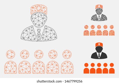 Mesh medical class model with triangle mosaic icon. Wire carcass polygonal mesh of medical class. Vector mosaic of triangle parts in different sizes, and color tinges. Abstract 2d mesh medical class,