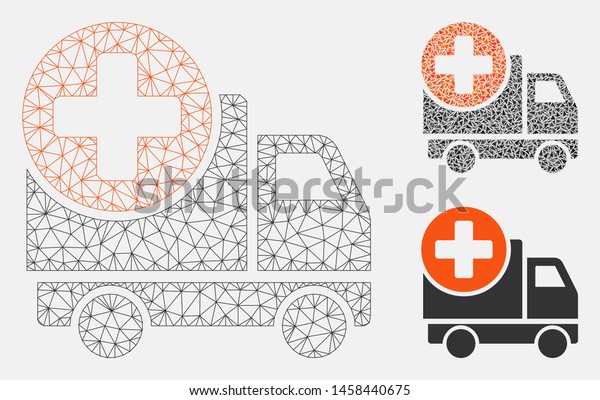 Mesh\
medical delivery model with triangle mosaic icon. Wire frame\
triangular mesh of medical delivery. Vector mosaic of triangle\
elements in variable sizes, and color\
tinges.