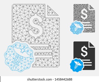 Mesh medical invoice model with triangle mosaic icon. Wire frame triangular mesh of medical invoice. Vector composition of triangle parts in different sizes, and color tinges.