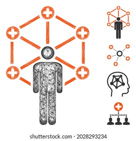 Mesh medical network administrator web icon vector illustration. Carcass model is based on medical network administrator flat icon. Net forms abstract medical network administrator flat carcass.