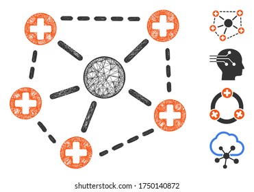 Mesh medical network structure web icon vector illustration. Model is created from medical network structure flat icon. Net forms abstract medical network structure flat model.