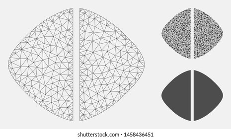 Mesh medical tablet model with triangle mosaic icon. Wire carcass polygonal mesh of medical tablet. Vector mosaic of triangle parts in variable sizes, and color tones.