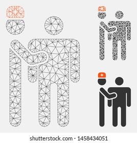 Mesh medical test model with triangle mosaic icon. Wire frame triangular network of medical test. Vector mosaic of triangle parts in different sizes, and color tints. Abstract 2d mesh medical test,