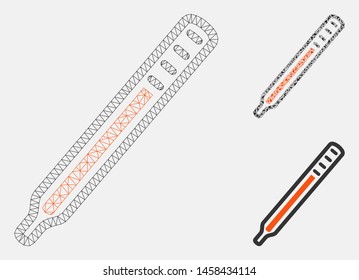 Mesh medical thermometer model with triangle mosaic icon. Wire carcass polygonal mesh of medical thermometer. Vector mosaic of triangle parts in various sizes, and color shades.