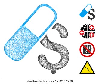 Mesh medication business web icon vector illustration. Carcass model is based on medication business flat icon. Network forms abstract medication business flat carcass.
