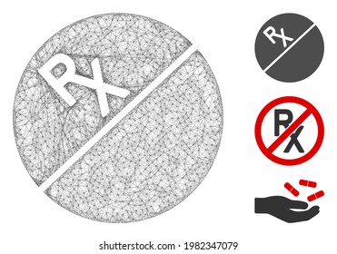 Mesh medication tablet polygonal web icon vector illustration. Carcass model is based on medication tablet flat icon. Triangle network forms abstract medication tablet flat model.