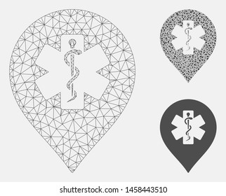Mesh medicine marker model with triangle mosaic icon. Wire frame triangular mesh of medicine marker. Vector collage of triangle parts in variable sizes, and color hues.