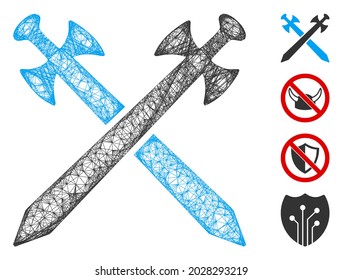 Ilustración vectorial de icono web de espadas medievales de malla. La abstracción se basa en el icono de la espada medieval. La red forma un modelo plano abstracto de espadas medievales.