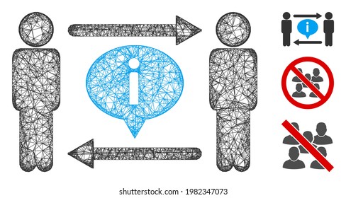 Mesh men information exchange polygonal web icon vector illustration. Carcass model is based on men information exchange flat icon. Triangle mesh forms abstract men information exchange flat model.