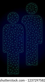 Mesh men polygonal illustration. Abstract mesh lines, triangles and points on dark background with men. Wire frame 2D polygonal line network in vector format on a dark blue background.