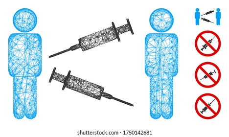 Mesh men syringe exchange web icon vector illustration. Carcass model is based on men syringe exchange flat icon. Network forms abstract men syringe exchange flat carcass.