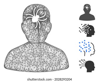 Mesh mental bug web 2d vector illustration. Model is based on mental bug flat icon. Network forms abstract mental bug flat model. wireframe flat web network isolated on a white background.