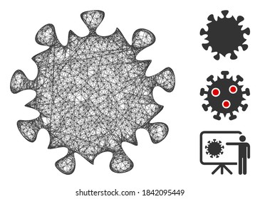 Mesh MERS virus polygonal web icon vector illustration. Carcass model is created from MERS virus flat icon. Triangular network forms abstract MERS virus flat carcass.