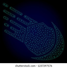Mesh meteor polygonal illustration. Abstract mesh lines, triangles and points on dark background with meteor. Wire frame 2D polygonal line network in vector format on a dark blue background.