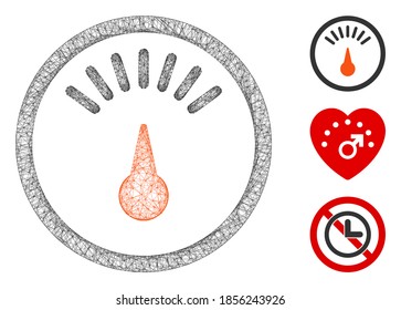 Mesh meter polygonal web icon vector illustration. Carcass model is based on meter flat icon. Triangle network forms abstract meter flat model.