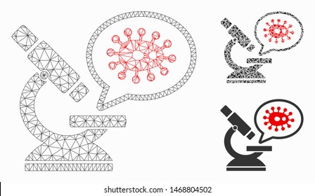 Mesh microbe zooming model with triangle mosaic icon. Wire frame polygonal network of microbe zooming. Vector mosaic of triangle parts in different sizes, and color shades.