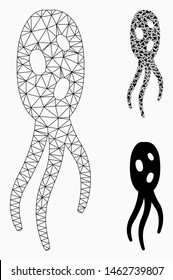 Mesh microorganism model with triangle mosaic icon. Wire carcass polygonal mesh of microorganism. Vector collage of triangle elements in variable sizes, and color tones.