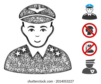 Mesh military pilot officer web icon vector illustration. Carcass model is based on military pilot officer flat icon. Mesh forms abstract military pilot officer flat model.
