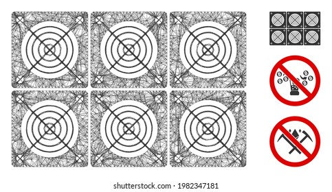 Mesh mining ASIC farm polygonal web icon vector illustration. Model is based on mining ASIC farm flat icon. Triangular mesh forms abstract mining ASIC farm flat model.