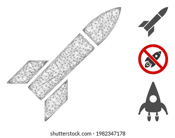 Mesh missile polygonal web icon vector illustration. Model is based on missile flat icon. Triangular net forms abstract missile flat model.