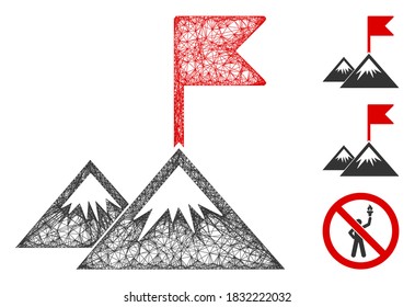Mesh mission flag polygonal web 2d vector illustration. Model is based on mission flag flat icon. Triangle net forms abstract mission flag flat model.