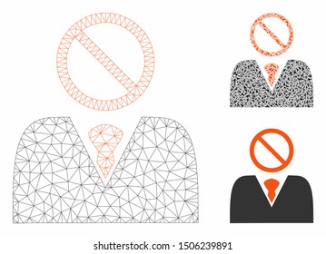 Mesh mister No model with triangle mosaic icon. Wire carcass triangular mesh of mister No. Vector mosaic of triangle elements in different sizes, and color hues. Abstract 2d mesh mister No,