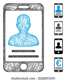 Mesh mobile account web icon vector illustration. Model is based on mobile account flat icon. Mesh forms abstract mobile account flat model. Wire frame flat web network isolated on a white background.