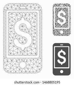 Mesh mobile balance model with triangle mosaic icon. Wire carcass triangular mesh of mobile balance. Vector mosaic of triangles in variable sizes, and color tints. Abstract flat mesh mobile balance,