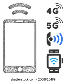 Mesh mobile irda signal web icon vector illustration. Carcass model is based on mobile irda signal flat icon. Network forms abstract mobile irda signal flat carcass.