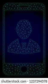 Mesh mobile user profile polygonal illustration. Abstract mesh lines, triangles and points on dark background with mobile user profile.