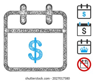 Mesh money day web icon vector illustration. Model is based on money day flat icon. Network forms abstract money day flat model. Wire frame flat web network isolated on a white background.