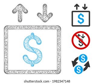 Mesh money elevator polygonal web symbol vector illustration. Model is based on money elevator flat icon. Triangular mesh forms abstract money elevator flat model.